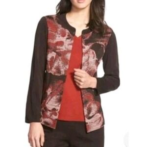 Ming Wang Coffee Tan Brick Printed Knit Jacket L Womens Fall Luxury